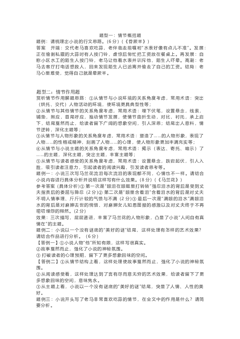 高中语文小说阅读知识清单及题型举要.docx 第1页