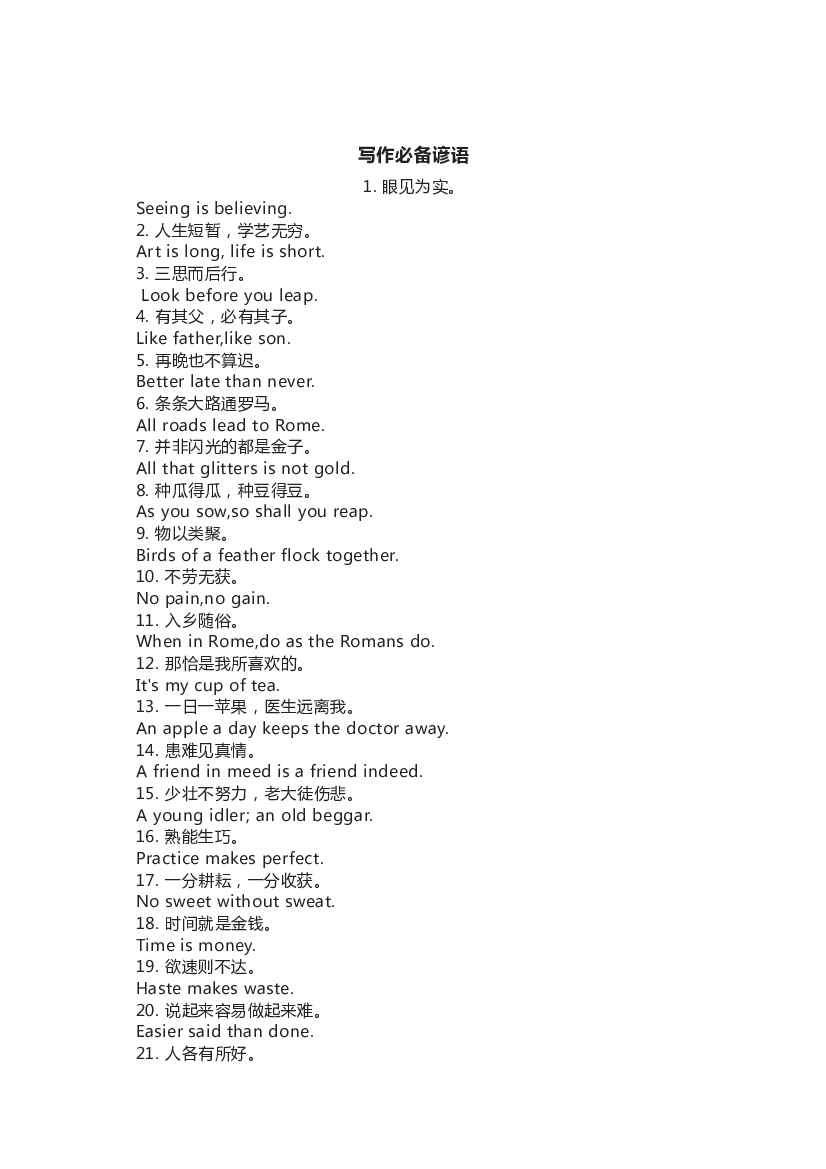 小学英语写作必备谚语.docx 第1页