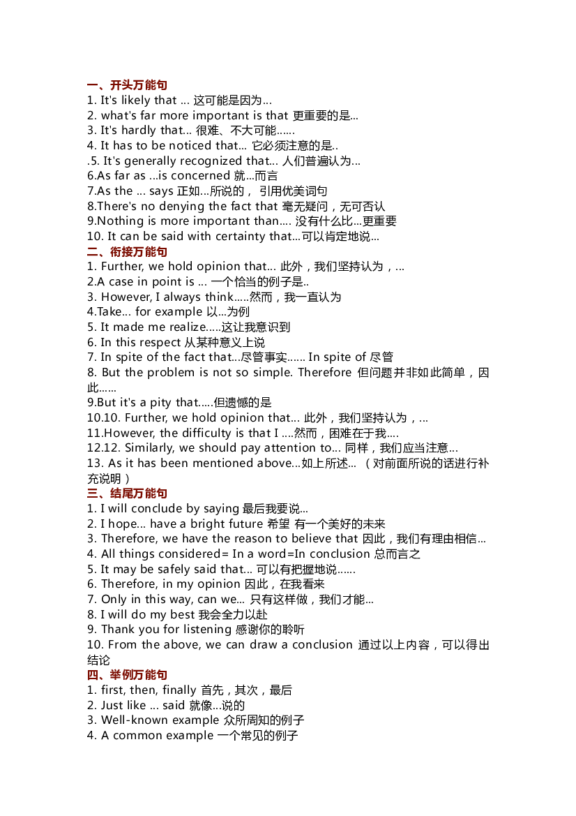 高中英语作文万能句总结.docx 第1页