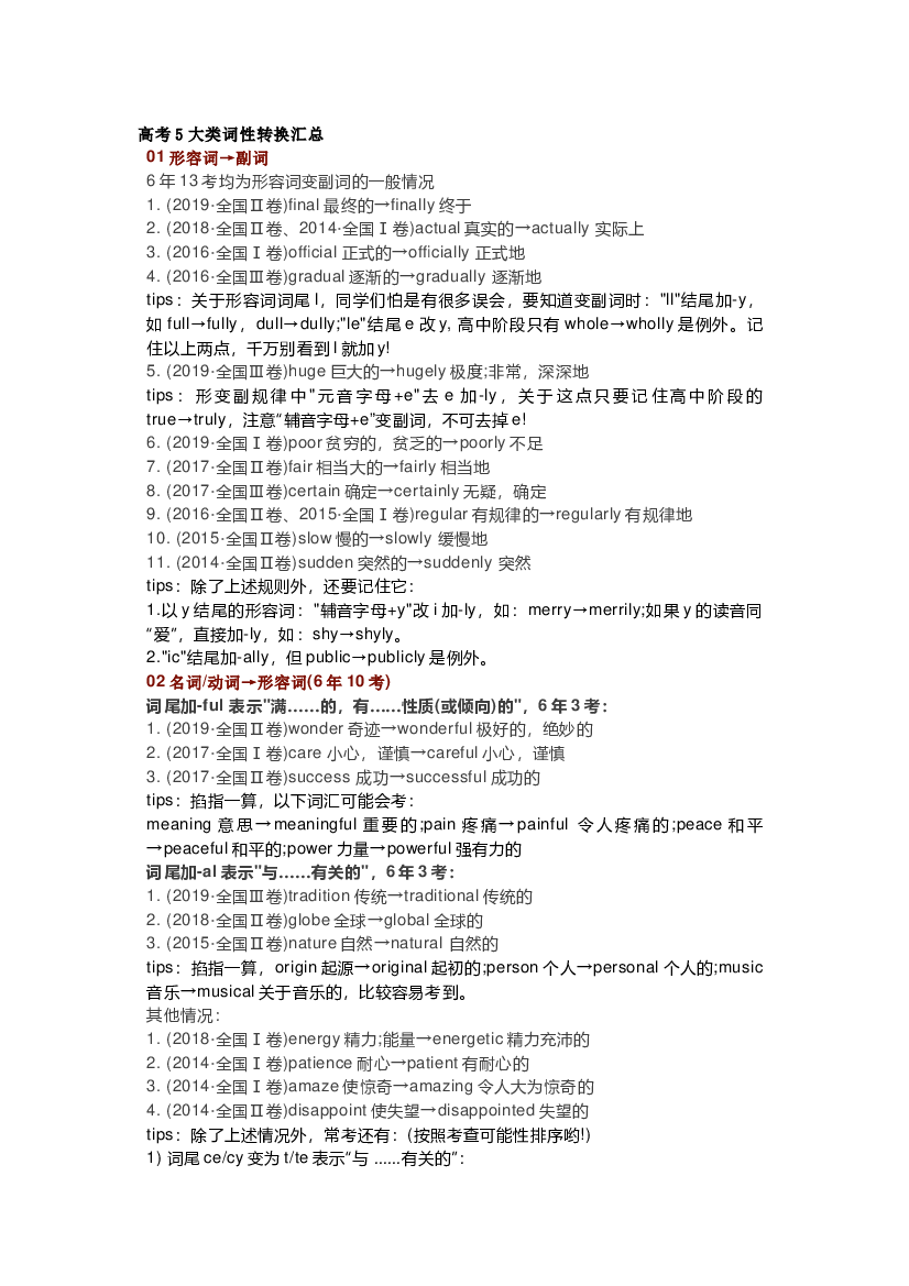 高中英语5大类词性转换总结.docx 第1页