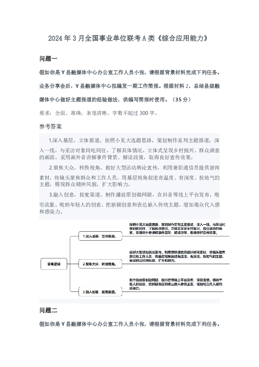 2024年3月30日全国事业单位联考A类《综合应用能力》参考答案.pdf 第1页
